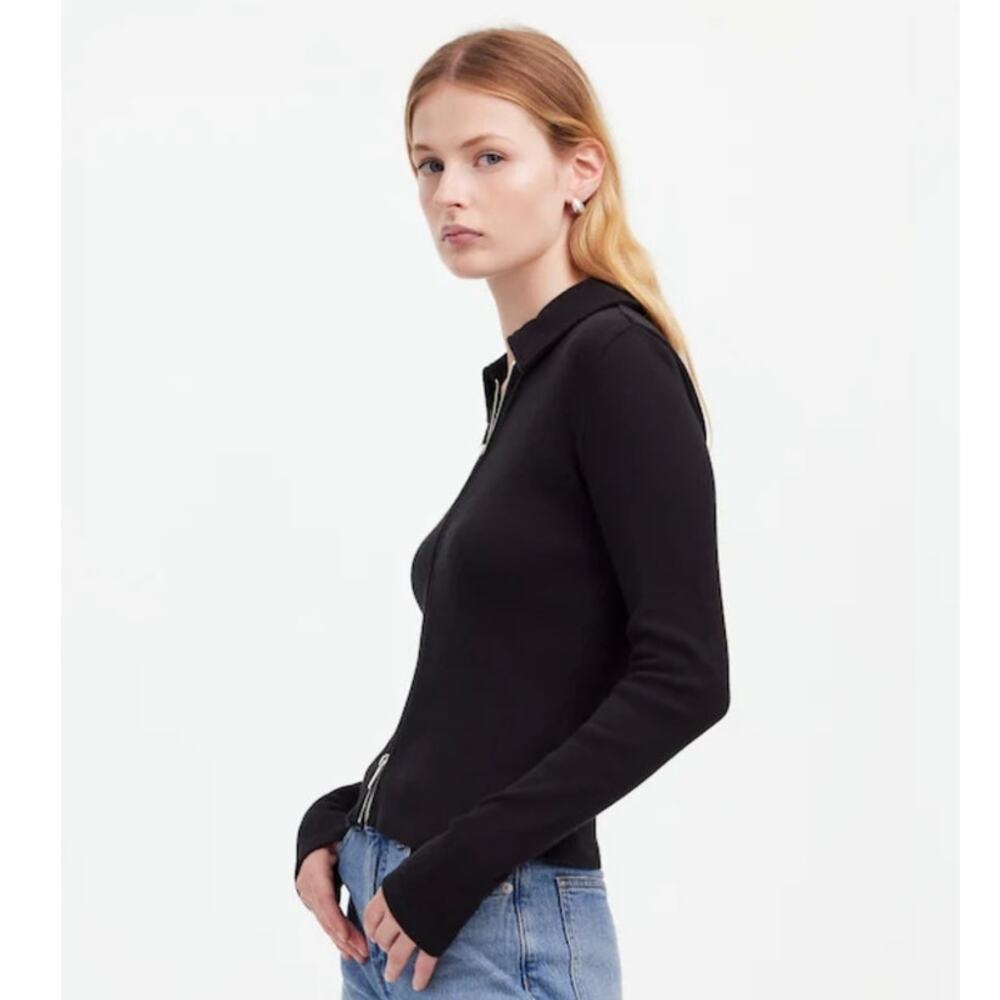NWT Madewell Ribbed Zip-Front Tee Minimalist Classic Black XXS